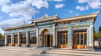 Obraz premium Xinjiang Uyghur houses outside Chinese traditional house exterior minority house exterior illustration