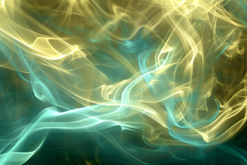 Fototapeta premium Luxurious pale gold smoke accented with subtle neon blue swirls in a concert setting.