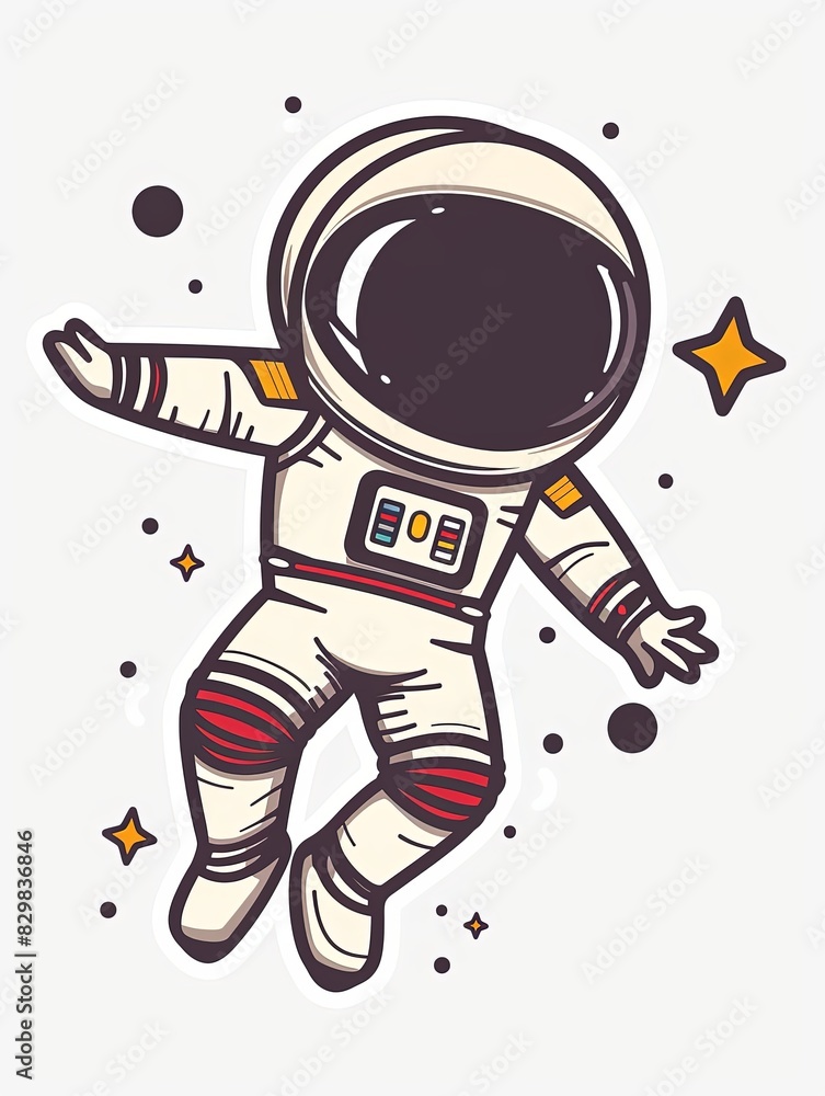 Canvas Prints a cartoon astronaut is floating in space with stars around him