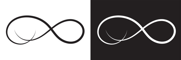 Hand drawn infinity symbol. Black infinity icon. Eternity, infinite, limitless and forever signs. isolated on white and black background. Vector illustration . EPS 10