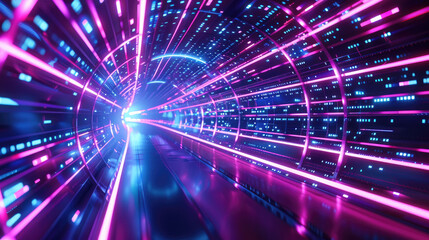 Obraz premium Futuristic Digital Tunnel with Neon Lights