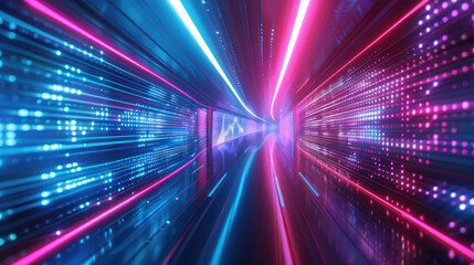 Obraz premium Futuristic Digital Tunnel with Neon Lights
