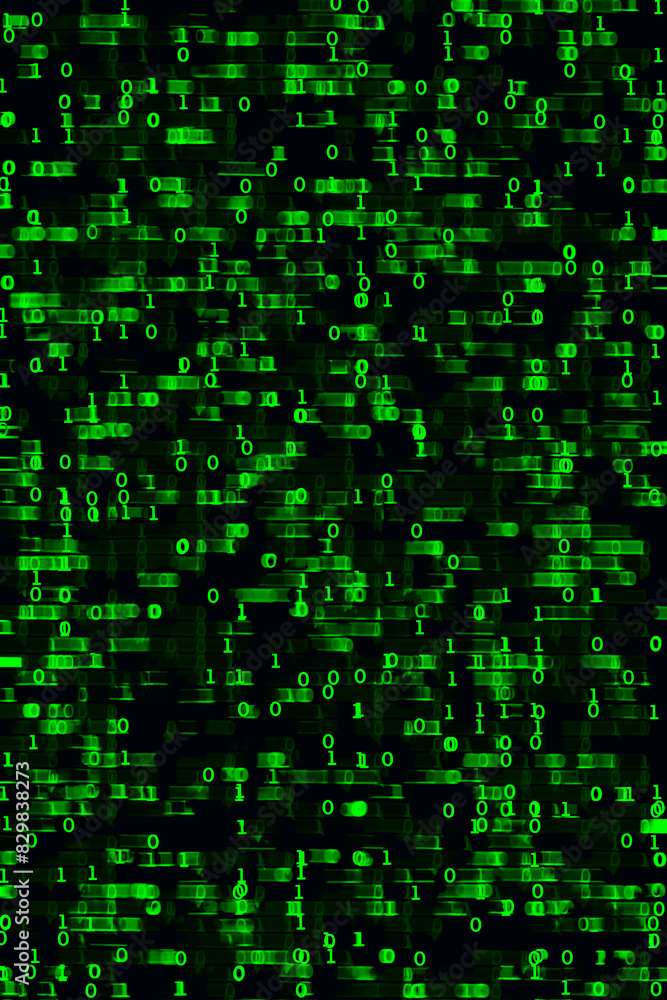 Wall mural green binary code background. 3d render illustration.