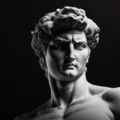 Marble Statue of a Powerful Strong Man Against Dark Background 