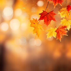 Autumn background with blurred autumn leaves and copy space. Generative AI.