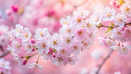 Cherry Blossom Blur: A soft pink and white blurred background capturing the delicate beauty of cherry blossoms in full bloom.
