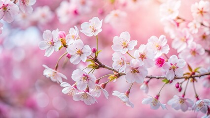 Obraz premium Cherry Blossom Blur: A soft pink and white blurred background capturing the delicate beauty of cherry blossoms in full bloom. 