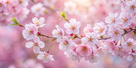 Obraz premium Cherry Blossom Blur: A soft pink and white blurred background capturing the delicate beauty of cherry blossoms in full bloom. 