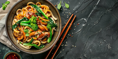 Udon Stir Fry Noodles with Chicken and Vegetables