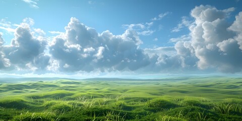 Obraz premium Green rolling hills under blue sky with white clouds