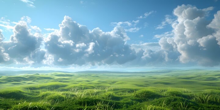 Green rolling hills under blue sky with white clouds