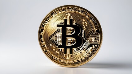 A Golden Bitcoin isolated on a clean white background