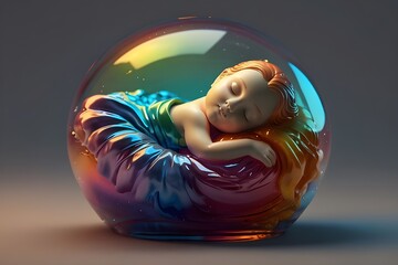 colorful glass figurine of sleeping girl in rainbow sphere