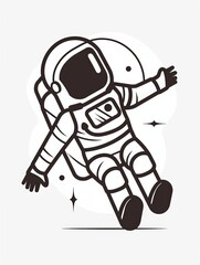 A black and white drawing of a man in a spacesuit