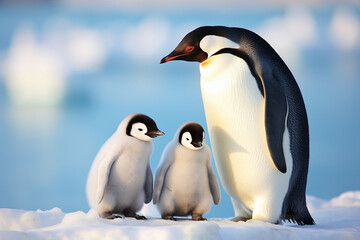 Obraz premium Frosty antarctic day landscape tourists expedition with polar animals extreme hiking Generative AI image