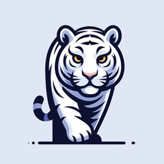 illustration of a rare white tiger walking in front view