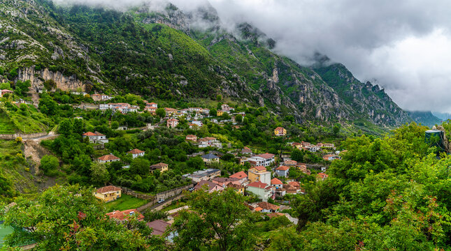 A view towards the mountains behind the Castle at Kruja, Albania in summertime