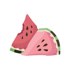 Two slices of watermelon with black seeds, vector illustration. Summer time, summer joys, vacation.