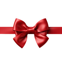 Red satin ribbon with bow on transparent background