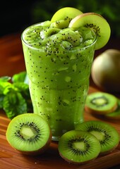 Apple Kiwi Smoothie - Light green with apple and kiwi slices.