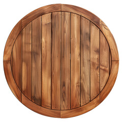Round wooden barrel lid with natural grain pattern top view transparent background