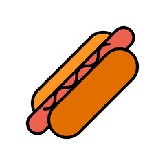Hot dog set icon. Sausage in bun, fast food, street food, snack, American cuisine, grilled sausage, hotdog, sandwich, comfort food, meal.