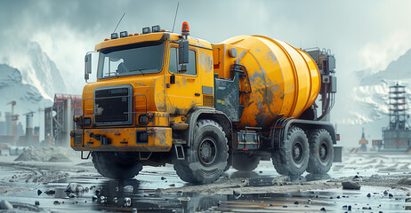 Heavy-Duty Yellow Cement Mixer Truck