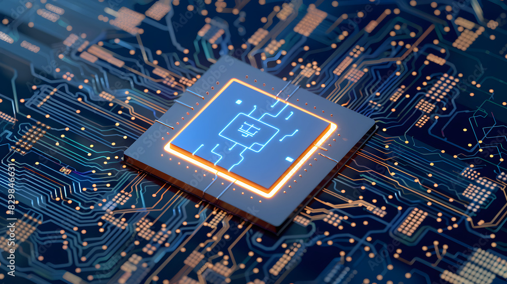 Poster artificial intelligence micro chip with text on chip