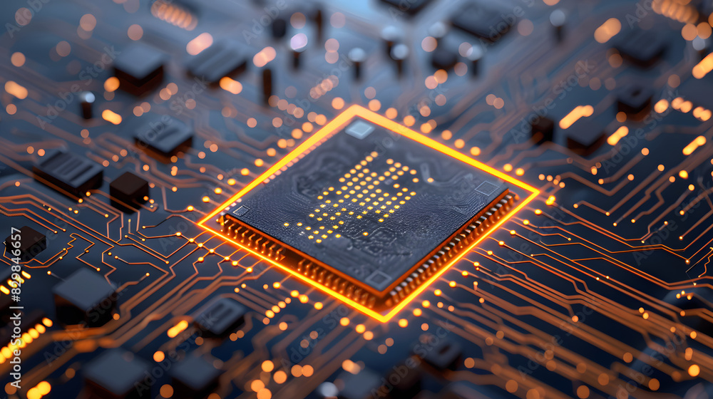 Aufkleber artificial intelligence micro chip with text on chip