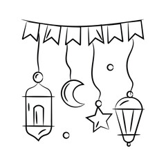 Vintage lantern and stars with garlands showing concept vector of ramadan decoration