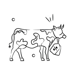 Sale tag on cow neck showing concept icon of cow price offer