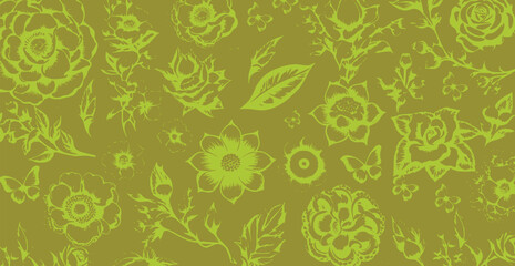 Delicate pastel silhouette of leaves and flowers seamless pattern