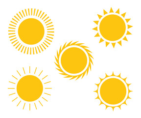 Set of sun shapes, sun icons 3, sun icon set vector design isolated on white background