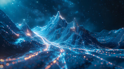 Digital mountain The path to success or business goals achievement concept