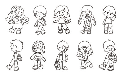 Cute children character illustration line vector