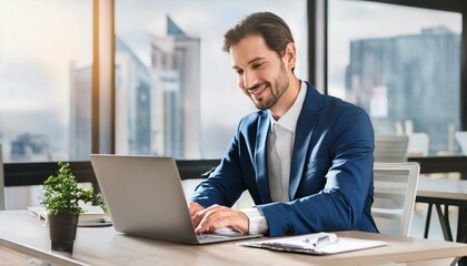 Businessman working on laptop in office