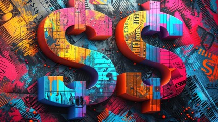 Three-dimensional currency paragraph symbols overlaid on vibrant urban graffiti style background