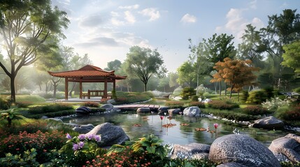 Naklejka premium Japanese Garden Landscape Design