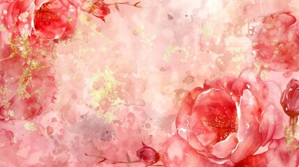 Watercolor illustration of red flowers with gold foil accents