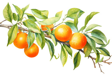 Branch of Oranges with Green Leaves
