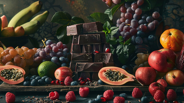 organic premium quality dark chocolate tablets with paradise fruits, healthy antioxidant choice