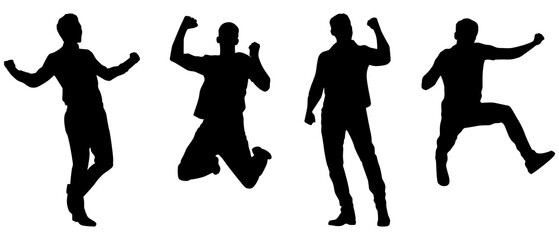 Silhouettes of Happy Men, Success, Happy Emotion, Win, Collection, Shadow, Jump, Celebration