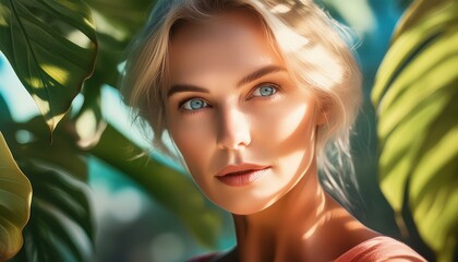 Portrait of a woman with expressive use of colors, contrasting shadows