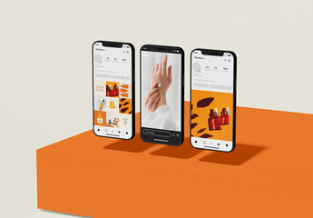 Smartphone on Podium Screen Design Mockup        
