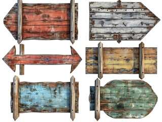 Naklejka premium Wooden signs set against a white background in high resolution