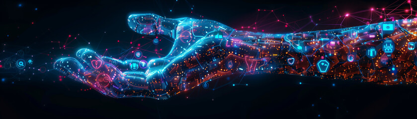 Obraz premium Digital Hand with Floating Technology Icons
