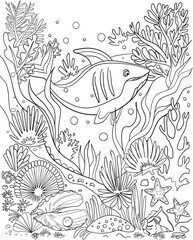 Fototapeta premium Marine Life ,Ocean,Underwater Landscape,Coloring page 