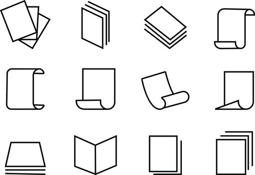 Paper icon set in thin line style, Document papers pile, vector sign, linear pictogram isolated on transparent background, Symbol flat style logotype graphic design quality signs or success element.