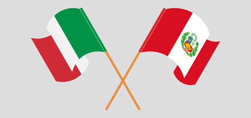 Crossed and waving flags of Italy and Peru