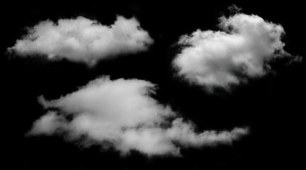 Clouds isolated White fluffy on black background for design overlay 